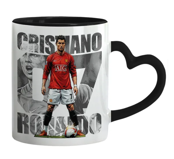 Cristiano Ronaldo (Κριστιάνο Ρονάλντο) — Κούπα καρδιά χερούλι μαύρη, κεραμική, 330ml