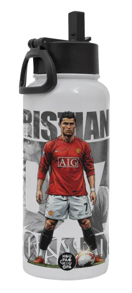 Cristiano Ronaldo (Κριστιάνο Ρονάλντο) — Metal mug thermo White with Straw and Spout Lid (Stainless steel), double wall, 950ml