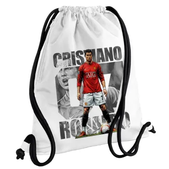 Cristiano Ronaldo (Κριστιάνο Ρονάλντο), Backpack pouch GYMBAG white, with pocket (40x48cm) & thick cords