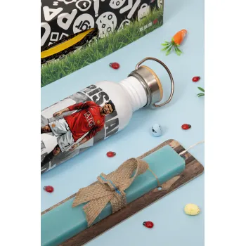 Cristiano Ronaldo (Κριστιάνο Ρονάλντο), Easter Set, SS Metallic water bottle (620ml, stainless steel) & scented flat Easter candle (30cm) (TURQUOISE)
