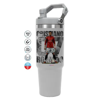 Cristiano Ronaldo (Κριστιάνο Ρονάλντο), GREY color, 890ml (30oz) stainless Steel Tumbler with Handle