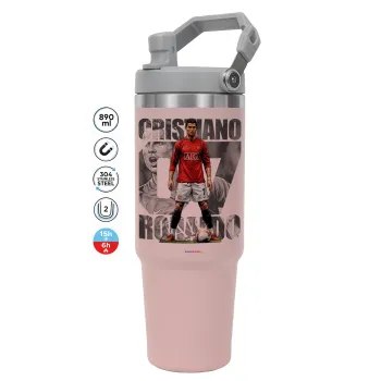 Cristiano Ronaldo (Κριστιάνο Ρονάλντο), Pink color, 890ml (30oz) stainless Steel Tumbler with Handle