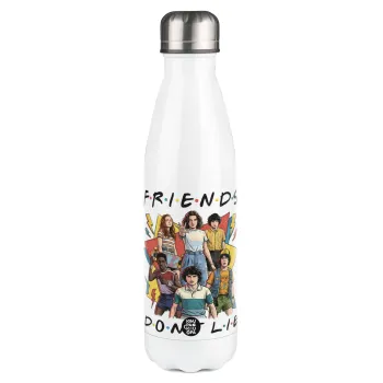 Friends Dont Lie, Stranger Things, Μεταλλικό παγούρι θερμός Λευκό (Stainless steel), διπλού τοιχώματος, 500ml