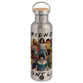 Friends Dont Lie, Stranger Things, Stainless steel Silver with wooden lid (bamboo), double wall, 750ml