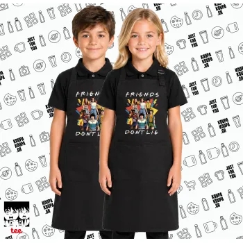 Friends Dont Lie, Stranger Things, Μαύρη ΠΑΙΔΙΚΗ Ποδιά μακριά Σεφ ολόσωμη με τσέπες