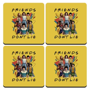 Friends Dont Lie, Stranger Things, ΣΕΤ 4 Σουβέρ ξύλινα τετράγωνα (9cm)