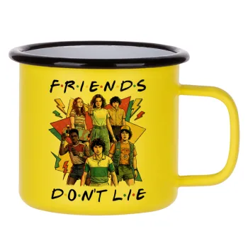 Friends Dont Lie, Stranger Things, Κούπα Μεταλλική εμαγιέ ΜΑΤ Κίτρινη 360ml