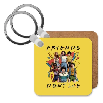 Friends Dont Lie, Stranger Things, Μπρελόκ Ξύλινο τετράγωνο MDF
