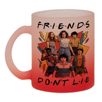 Friends Dont Lie, Stranger Things, Κούπα γυάλινη δίχρωμη με βάση το κόκκινο ματ, 330ml