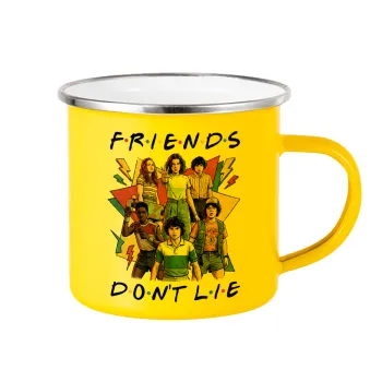 Friends Dont Lie, Stranger Things, Κούπα Μεταλλική εμαγιέ Κίτρινη 360ml