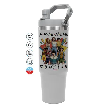 Friends Dont Lie, Stranger Things, GREY color, 890ml (30oz) stainless Steel Tumbler with Handle