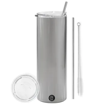 Friends Dont Lie, Stranger Things, Tumbler stainless steel Silver 600ml, with metal straw & cleaning brush