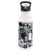 White water bottle with straw, stainless steel 600ml