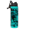 Metallic water bottle with safety lid, 850ml aluminum