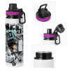 Metallic water bottle with safety lid, 850ml aluminum