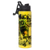 Metallic water bottle with safety lid, 850ml aluminum