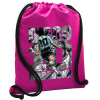 Backpack pouch GYMBAG Fuchsia, with pocket (40x48cm) & thick cords