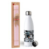 Easter Set, metallic stainless steel water bottle (750ml) & scented flat Easter candle (30cm) (PINK)
