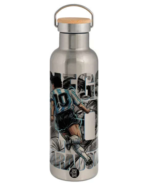 Diego Maradona (Ντιέγκο Μαραντόνα) — Stainless steel Silver with wooden lid (bamboo), double wall, 750ml