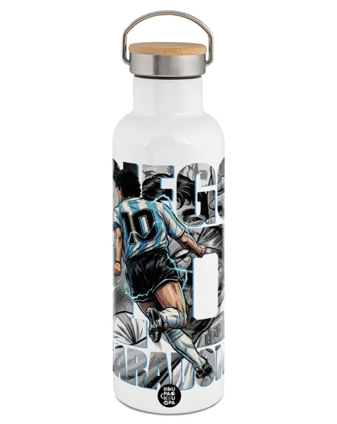 Diego Maradona (Ντιέγκο Μαραντόνα) — Stainless steel White with wooden lid (bamboo), double wall, 750ml