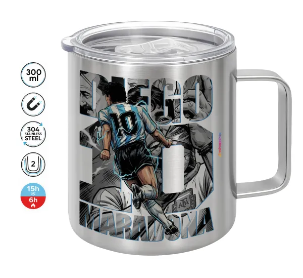 Diego Maradona (Ντιέγκο Μαραντόνα) — Double-walled stainless steel mug 300ml with temperature-retaining lid