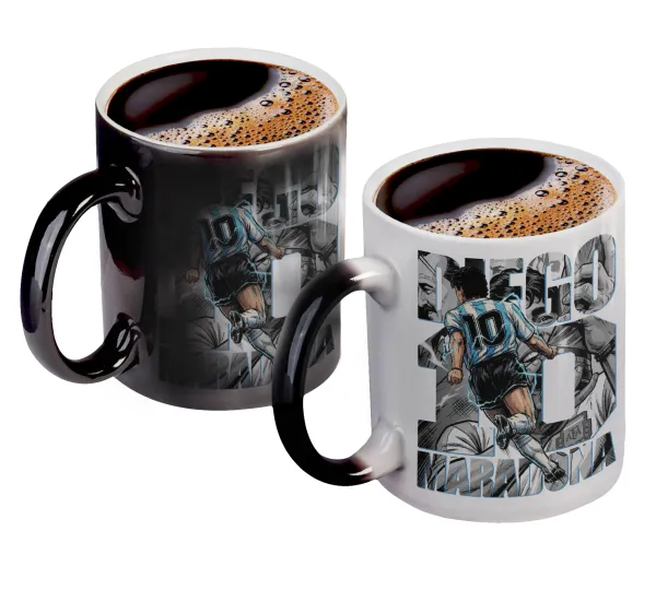 Diego Maradona (Ντιέγκο Μαραντόνα) — Color changing magic Mug, ceramic, 330ml when adding hot liquid inside, the black colour desappears (1 pcs)