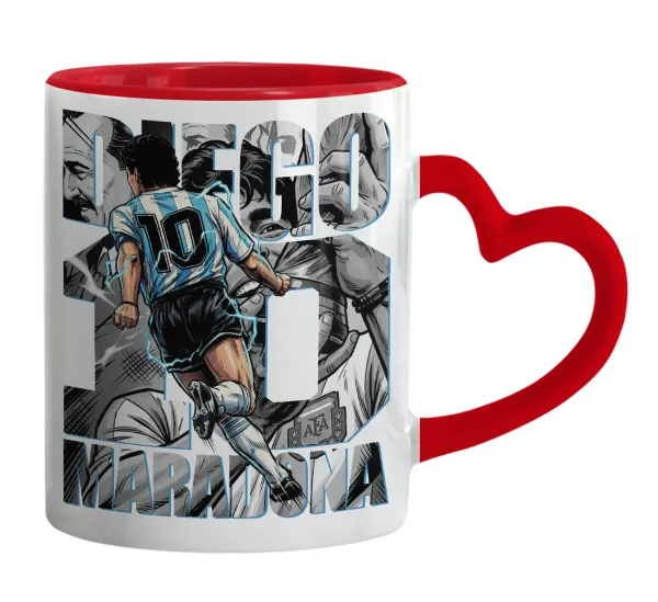 Diego Maradona (Ντιέγκο Μαραντόνα) — Mug heart red handle, ceramic, 330ml