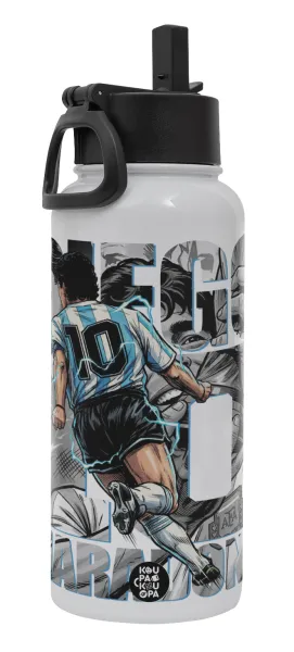 Diego Maradona (Ντιέγκο Μαραντόνα) — Metal mug thermo White with Straw and Spout Lid (Stainless steel), double wall, 950ml