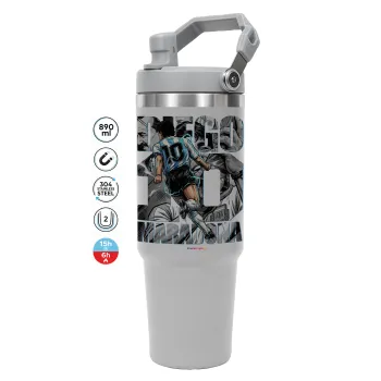 Diego Maradona (Ντιέγκο Μαραντόνα), GREY color, 890ml (30oz) stainless Steel Tumbler with Handle