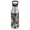 Water bottle Silver with straw, stainless steel 600ml