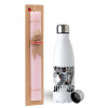 Easter Set, metallic stainless steel water bottle (750ml) & scented flat Easter candle (30cm) (PINK)