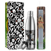 Easter Set, metallic stainless thermos flask (500ml) & scented flat Easter candle (30cm) (GRAY)