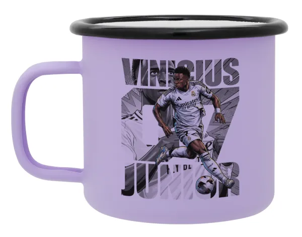 Vinícius Júnior (Βινίσιους Ζούνιορ) — Metal enamel mug, matte light pastel purple, 360ml