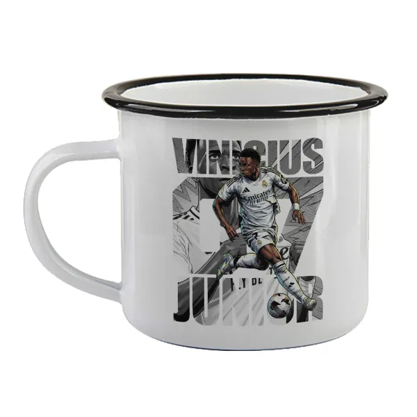 Vinícius Júnior (Βινίσιους Ζούνιορ) — Enamel mug with black rim, 360ml
