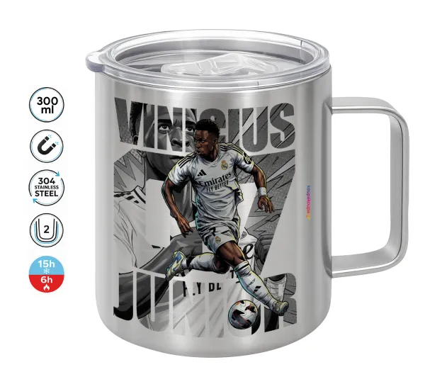 Vinícius Júnior (Βινίσιους Ζούνιορ) — Double-walled stainless steel mug 300ml with temperature-retaining lid