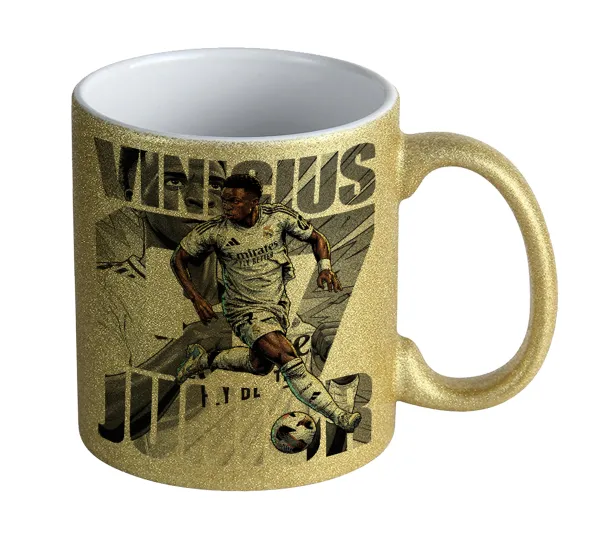Vinícius Júnior (Βινίσιους Ζούνιορ) — Gold glitter mug that sparkles, ceramic, 330ml