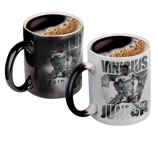 Vinícius Júnior (Βινίσιους Ζούνιορ) — Color changing magic Mug, ceramic, 330ml when adding hot liquid inside, the black colour desappears (1 pcs)
