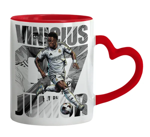 Vinícius Júnior (Βινίσιους Ζούνιορ) — Mug heart red handle, ceramic, 330ml