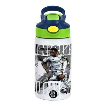 Vinícius Júnior (Βινίσιους Ζούνιορ), Children's hot water bottle, stainless steel, with safety straw, green, blue (350ml)