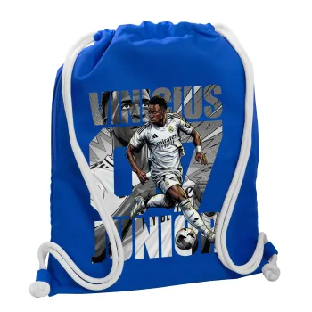 Vinícius Júnior (Βινίσιους Ζούνιορ), Τσάντα πλάτης πουγκί GYMBAG Μπλε, με τσέπη (40x48cm) & χονδρά κορδόνια