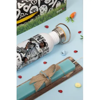 Vinícius Júnior (Βινίσιους Ζούνιορ), Easter Set, SS Metallic water bottle (620ml, stainless steel) & scented flat Easter candle (30cm) (TURQUOISE)