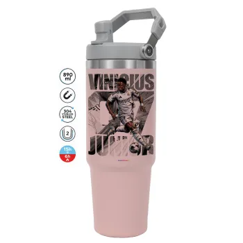 Vinícius Júnior (Βινίσιους Ζούνιορ), Pink color, 890ml (30oz) stainless Steel Tumbler with Handle