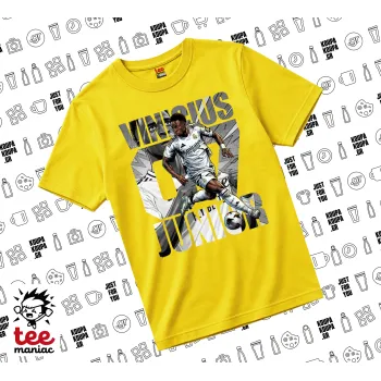 Vinícius Júnior (Βινίσιους Ζούνιορ), yellow childrens T-Shirt made of 100% cotton, for every day. Vegan & OEKO-TEX certified.