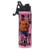Metallic water bottle with safety lid, 850ml aluminum