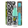 Easter Set, Metallic green/white thermos (Stainless steel), double-walled, 500ml & scented flat Easter candle (30cm) (TURQUOISE)