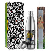 Easter Set, metallic stainless thermos flask (500ml) & scented flat Easter candle (30cm) (GRAY)