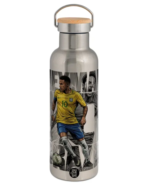 Neymar (Νεϊμάρ) — Stainless steel Silver with wooden lid (bamboo), double wall, 750ml
