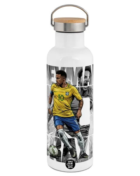 Neymar (Νεϊμάρ) — Stainless steel White with wooden lid (bamboo), double wall, 750ml