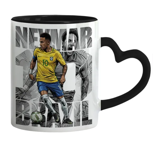 Neymar (Νεϊμάρ) — Κούπα καρδιά χερούλι μαύρη, κεραμική, 330ml