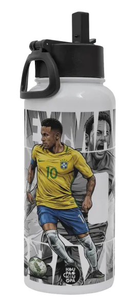 Neymar (Νεϊμάρ) — Metal mug thermo White with Straw and Spout Lid (Stainless steel), double wall, 950ml